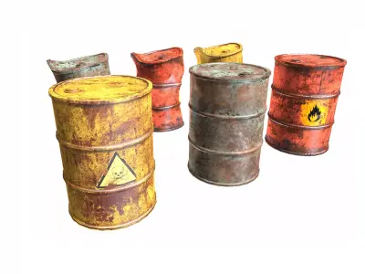 Metal painted old oil and fuel barrels collection da1 Low-poly 3D model