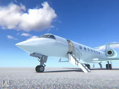Business jet - aircraft with interior Low-poly 3D model