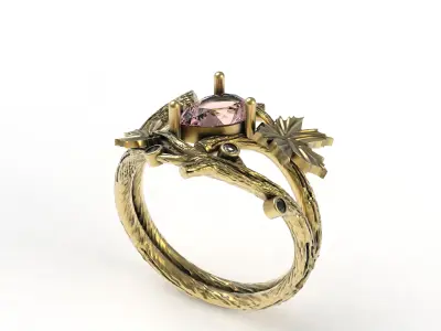 Pear Diamond Branch Theme Antique Ring 3D print model