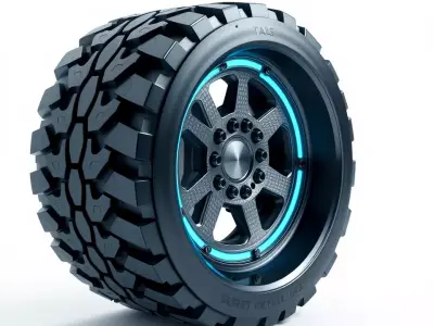 HighPerformance OffRoad Tire and Rim Model Pack Low-poly 3D model