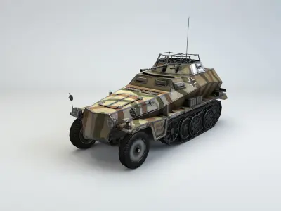 Low Poly  SdKfz 250 9 2cm Leichter Schutzenpanzerwagen Low-poly 3D model