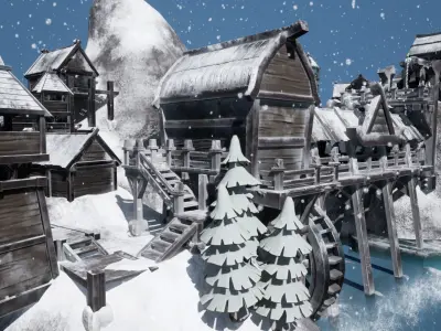 Blender 3  Unreal Engine 5  Snow Fjord Scene Game Design Low-poly 3D model