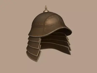 Japanese Kabuto Helmet - Rust - Medieval Character Low-poly 3D model