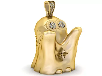 Gold Ghost Pendant with Diamond Eyes 3D print model