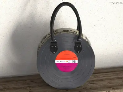 Designer Vinyl Record Handbag with Printed Canvas Sides 3D model