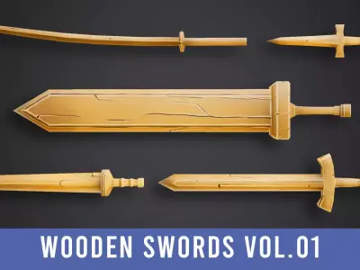 Stylized Wooden Swords Vol 01 Free low-poly 3D model