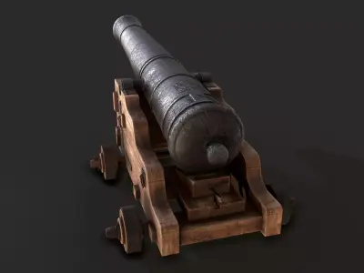 Old Iron Naval Cannon Low-poly 3D model