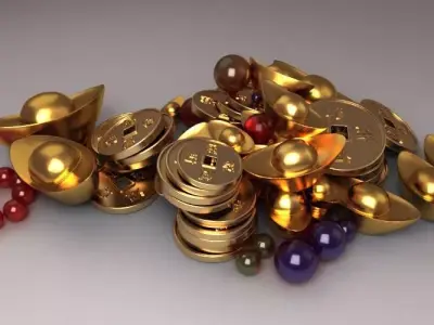 Treasure Pearls sapphires cartoon jewelry Gold Coins 3D model