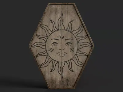 Slavic diamond-shaped shield painted face of the sun symbol Low-poly 3D model