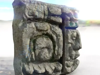 Mayan face ancient sculpture Low-poly 3D model
