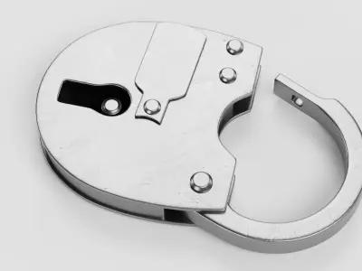 Padlock - Rigged Steel Lock with Shackle and Sliding Key Cover 3D model