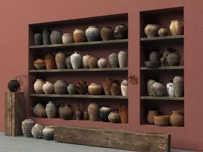 Vintage Primitive Pottery Vase Collection Wabi Sabi Decor PBR Low-poly 3D model