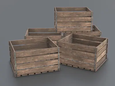 Wood Box - Crate - Empty - Low poly - 3D - Game Ready Low-poly 3D model