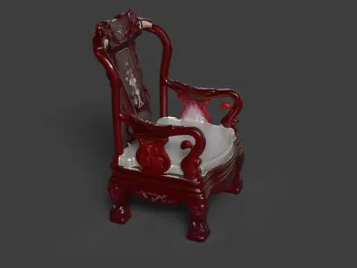 Chinese dark cherry wooden arm chair Low-poly 3D model