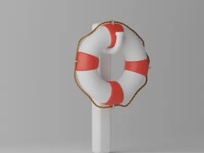 Lifebuoy life preserver on pole 3D model