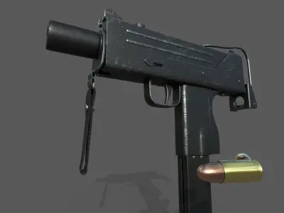 MAC-10 Game Ready gun with bullets Low-poly 3D model