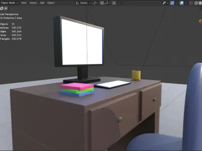 Minimalist Work Desk with Computer and Chair Free 3D model