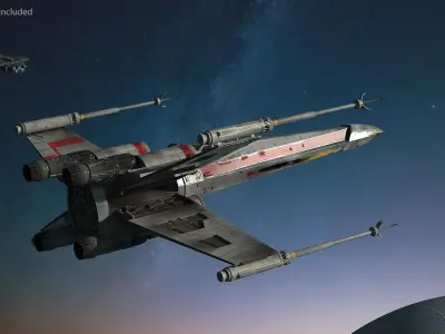 Space Fighter X-Wing Starship with R2-D2 3D model