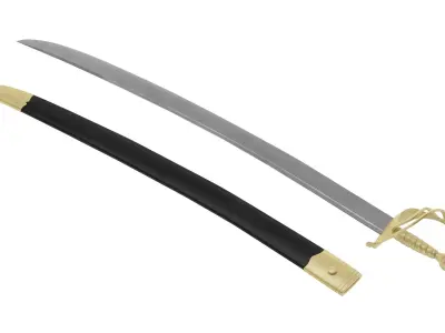 Cutlass sword with gold and handles Low-poly 3D model
