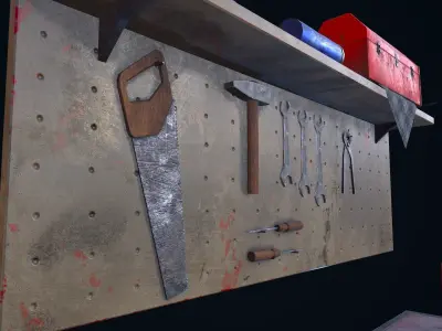 Workbench with tools Low-poly 3D model