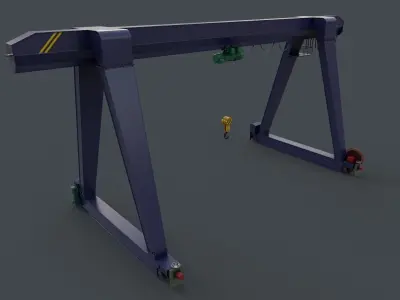 PBR Single Girder Gantry Crane V1 - BLUE DARK Low-poly 3D model