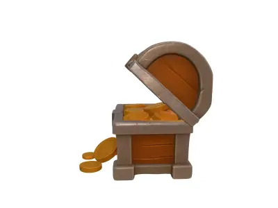Open Wooden Treasure Chest Filled With Gold Coins 3D Model Low-poly 3D model