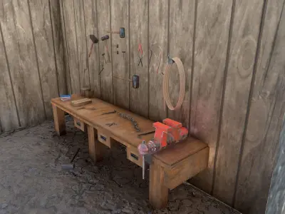 Workbench room with bench Low-poly 3D model