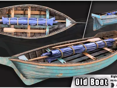 Old Boat Low-poly 3D model 3