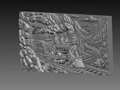 Western Steam Train Tunnel Relief Locomotive CNC Carving 3D print model
