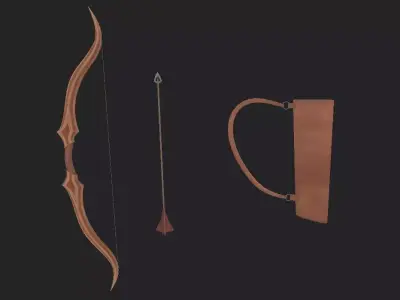 Bow Set Low Poly leather bag with arrow in it Low-poly 3D model