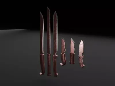 Rusted Melee weapon pack Low Poly game ready Low-poly 3D model
