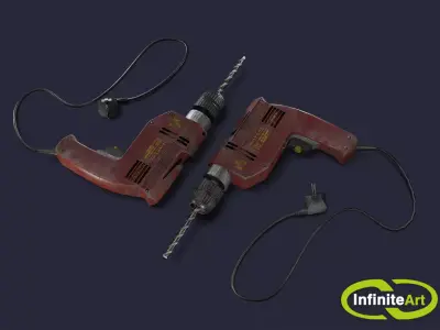 Drill two drills Low-poly 3D model