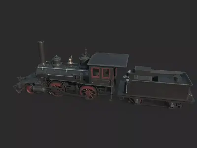 Old-fashioned steam trains using wood as fuel 3D model