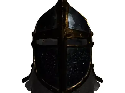 Medieval Knights Helmet with Chainmail Low-poly 3D model