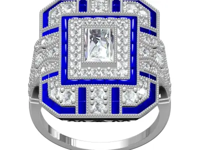 Antique Art Deco Sterling Silver Sapphire Diamond Ring 3D print model
