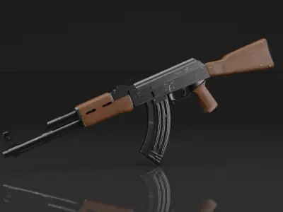Game Ready AK-47 Kalaschnikov Gun with Magazine and Bullets Low-poly 3D model
