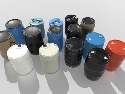 Plastic Barrels Pack Low-poly 3D model