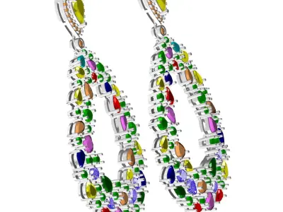 Antique Multi Color Stone Drop Earring 3D print model