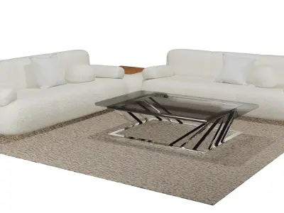 Cream Boucle Modern Lounge Sofa Low-poly 3D model
