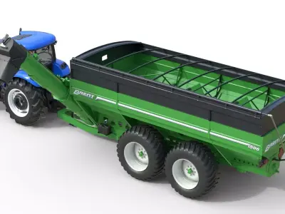 New Holland WorkMaster Tractor and Brent cart Low-poly 3D model