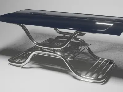 Futuristic Curved Chrome Table with Glass Top  3D Model 3D model