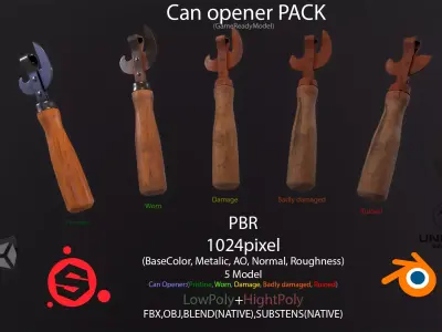 Pack can opener Low-poly 3D model