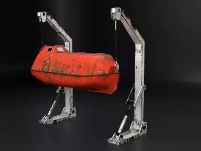 Aged Lifeboat with Davit Crane System Marine Rescue Vessel Model Low-poly 3D model