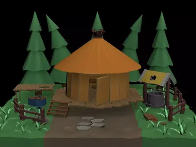 Low Poly Samurai Fishing Hut Low-poly 3D model