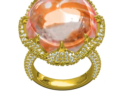 Antique Cabochon Stone Cocktail Diamond Ring 3D print model