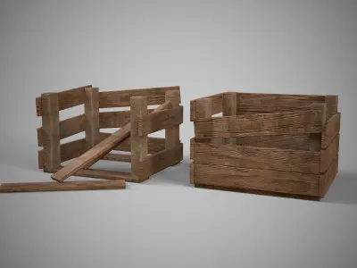 A set of wooden boxes of different condition  Low-poly 3D model