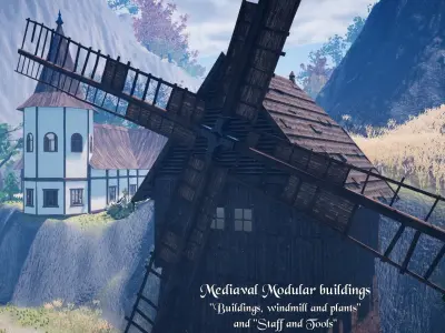 Medieval Modular City - Buildings Windmill and Environment Low-poly 3D model