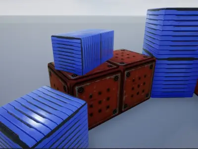 Lowpoly Metal Sci-Fi Crates and Containers Low-poly 3D model