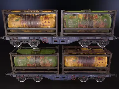 Stylized railway wagon with tanks Low-poly 3D model
