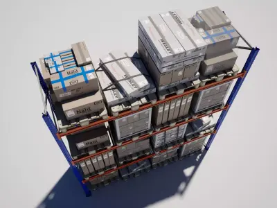 Industrial Warehouse Cardboard Box Pallet Shelf Low-poly 3D model
